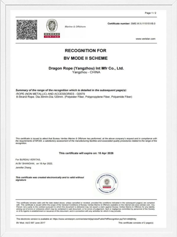 BV船級社工廠認可證書